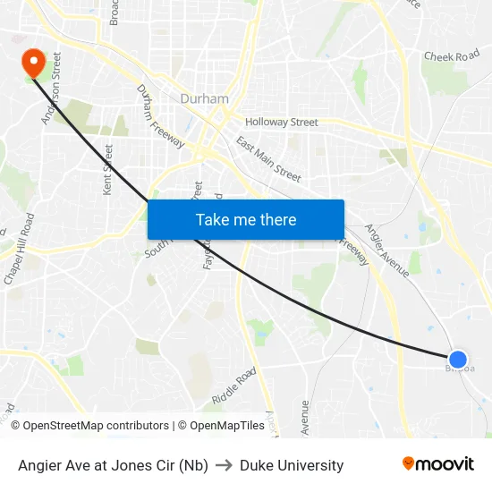 Angier Ave at Jones Cir (Nb) to Duke University map