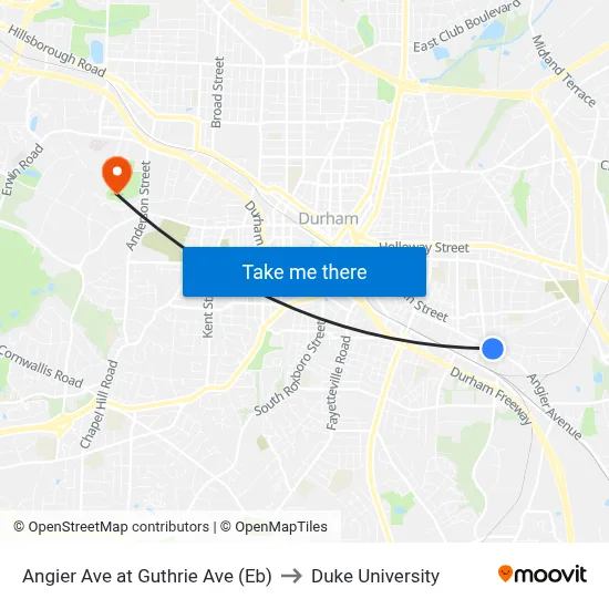 Angier Ave at Guthrie Ave (Eb) to Duke University map
