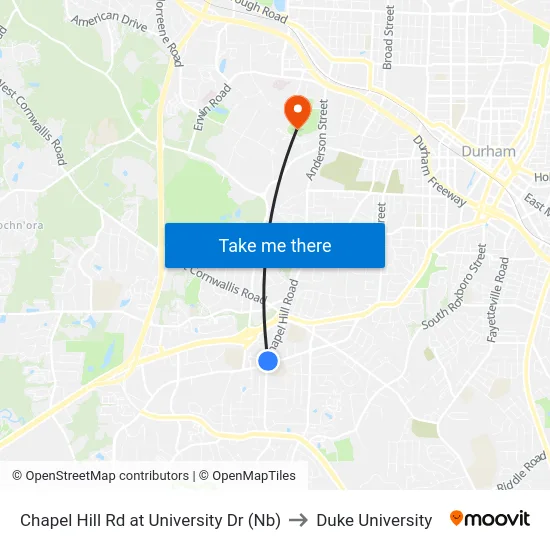 Chapel Hill Rd at University Dr (Nb) to Duke University map
