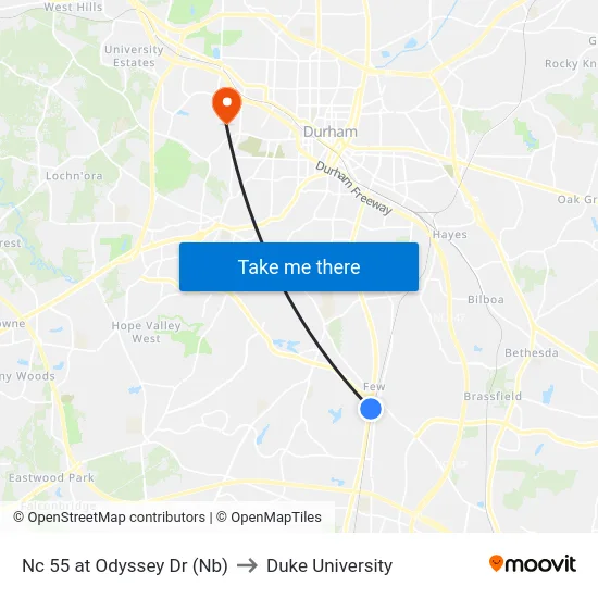 Nc 55 at Odyssey Dr (Nb) to Duke University map