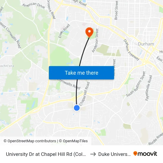 University Dr at Chapel Hill Rd (Colonia to Duke University map