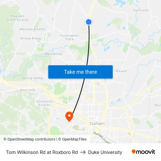 Tom Wilkinson Rd at Roxboro Rd to Duke University map