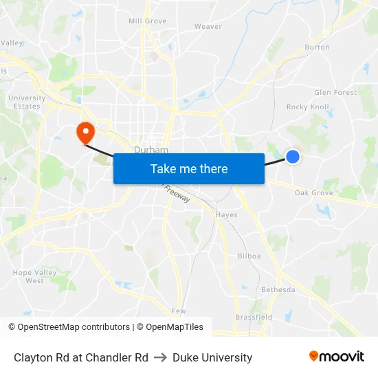 Clayton Rd at Chandler Rd to Duke University map