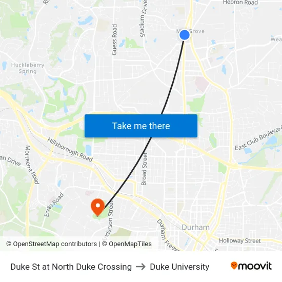 Duke St at North Duke Crossing to Duke University map