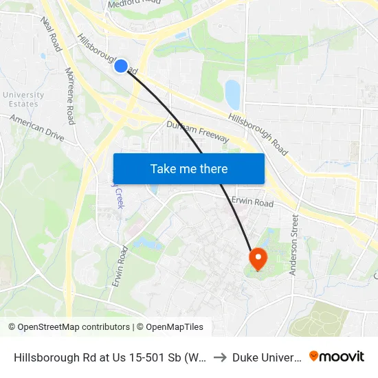 Hillsborough Rd at Us 15-501 Sb (Wendy's to Duke University map
