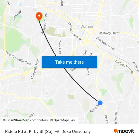Riddle Rd at Kirby St (Sb) to Duke University map