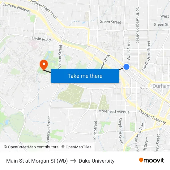 Main St at Morgan St (Wb) to Duke University map