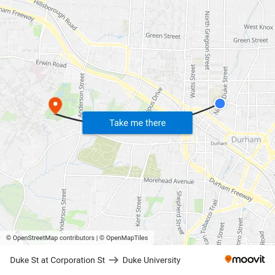 Duke St at Corporation St to Duke University map