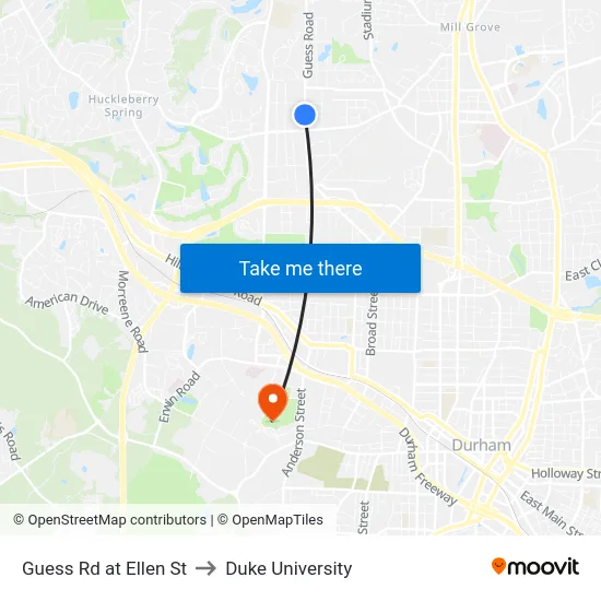 Guess Rd at Ellen St to Duke University map