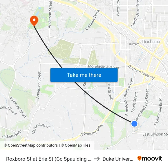 Roxboro St at Erie St (Cc Spaulding Elem to Duke University map