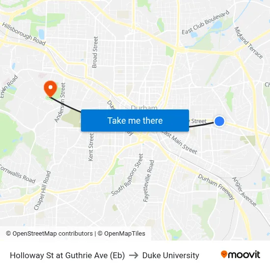 Holloway St at Guthrie Ave (Eb) to Duke University map