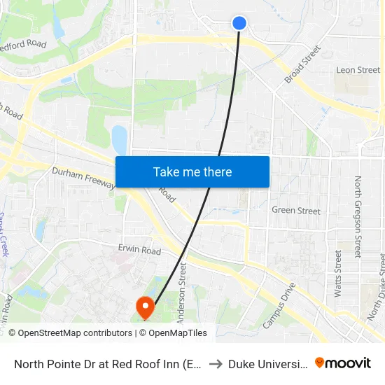 North Pointe Dr at Red Roof Inn (Eb) to Duke University map