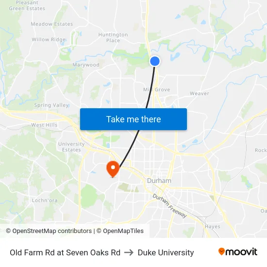 Old Farm Rd at Seven Oaks Rd to Duke University map