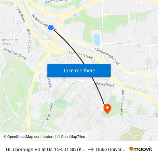 Hillsborough Rd at Us 15-501 Sb (Krispy to Duke University map