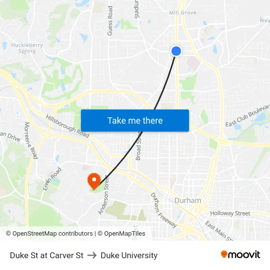 Duke St at Carver St to Duke University map