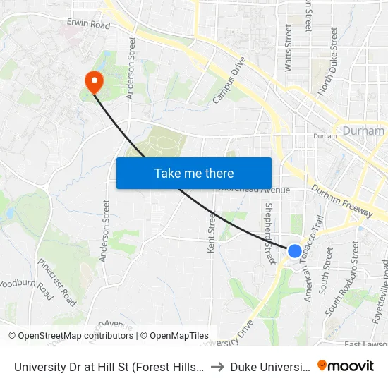 University Dr at Hill St (Forest Hills S to Duke University map