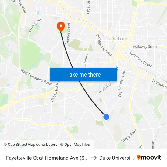 Fayetteville St at Homeland Ave (Sb) to Duke University map