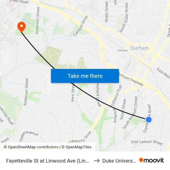 Fayetteville St at Linwood Ave (Lincoln to Duke University map