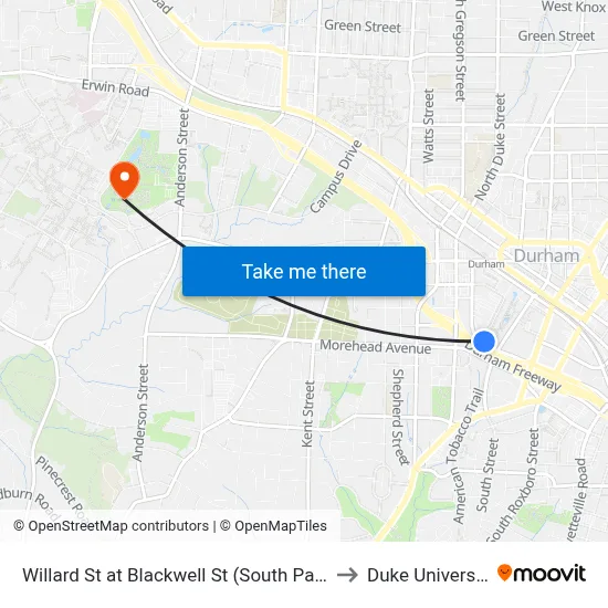 Willard St at Blackwell St (South Parkin to Duke University map