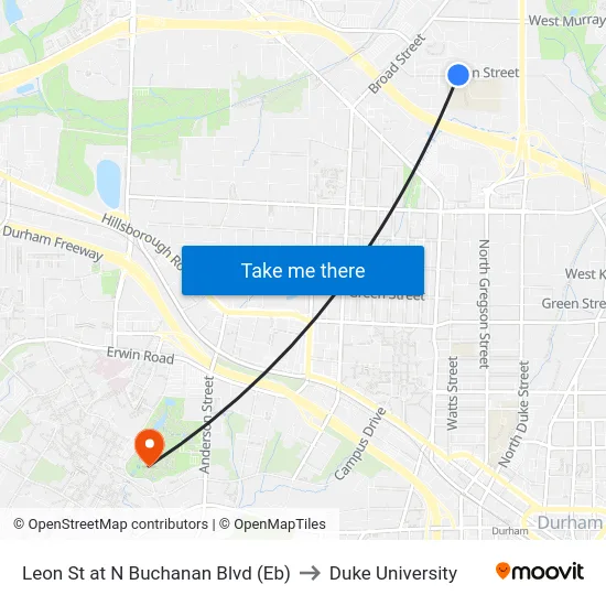 Leon St at N Buchanan Blvd (Eb) to Duke University map