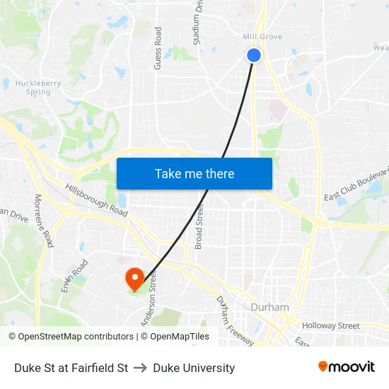 Duke St at Fairfield St to Duke University map