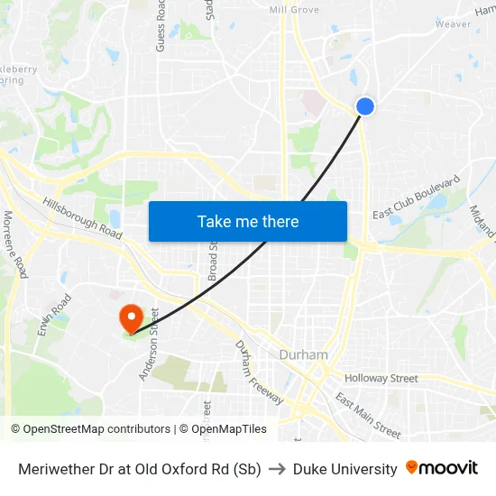 Meriwether Dr at Old Oxford Rd (Sb) to Duke University map