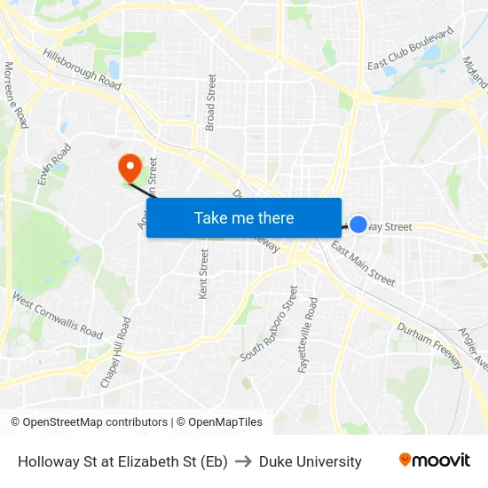 Holloway St at Elizabeth St (Eb) to Duke University map