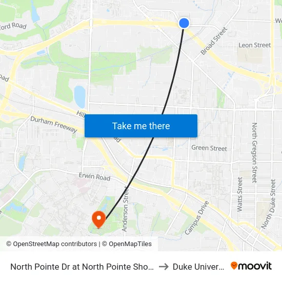 North Pointe Dr at North Pointe Shopping to Duke University map