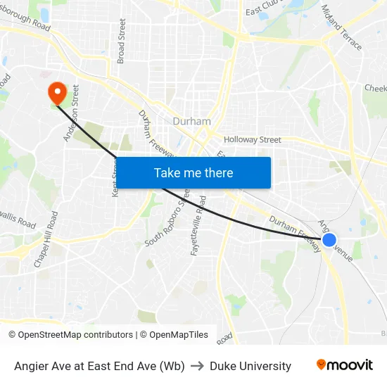 Angier Ave at East End Ave (Wb) to Duke University map