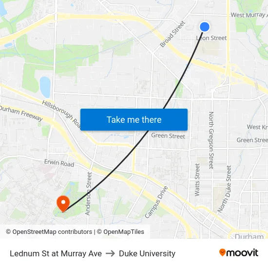 Lednum St at Murray Ave to Duke University map