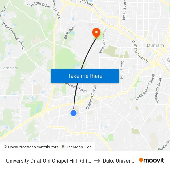 University Dr at Old Chapel Hill Rd (Wb) to Duke University map