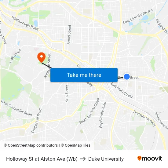 Holloway St at Alston Ave (Wb) to Duke University map