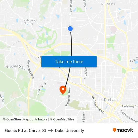 Guess Rd at Carver St to Duke University map