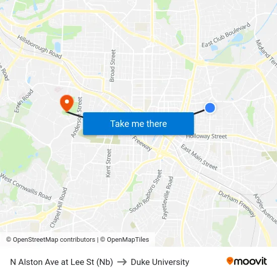 N Alston Ave at Lee St (Nb) to Duke University map