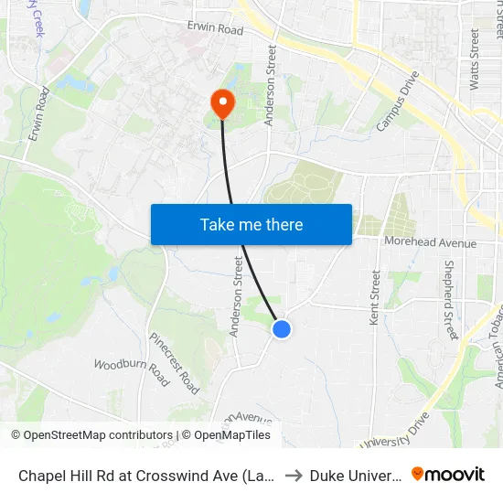 Chapel Hill Rd at Crosswind Ave (Lakewoo to Duke University map