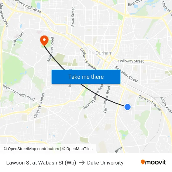 Lawson St at Wabash St (Wb) to Duke University map
