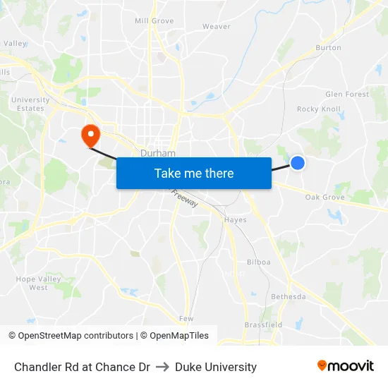 Chandler Rd at Chance Dr to Duke University map