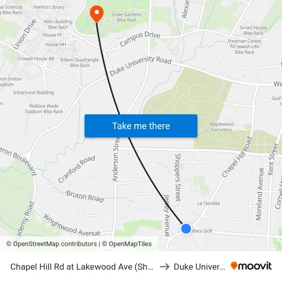 Chapel Hill Rd at Lakewood Ave (Shopping to Duke University map