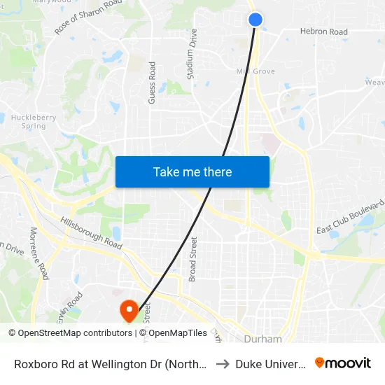 Roxboro Rd at Wellington Dr (Northern Hi to Duke University map