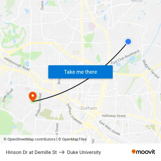 Hinson Dr at Demille St to Duke University map