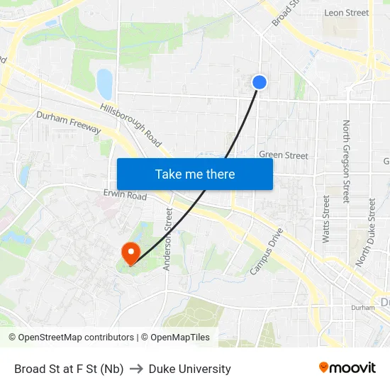 Broad St at F St (Nb) to Duke University map
