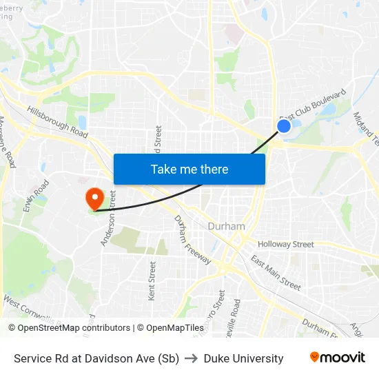 Service Rd at Davidson Ave (Sb) to Duke University map