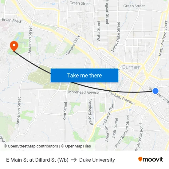 E Main St at Dillard St (Wb) to Duke University map