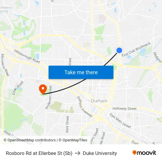 Roxboro Rd at Ellerbee St (Sb) to Duke University map