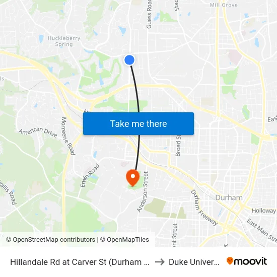 Hillandale Rd at Carver St (Durham Publi to Duke University map