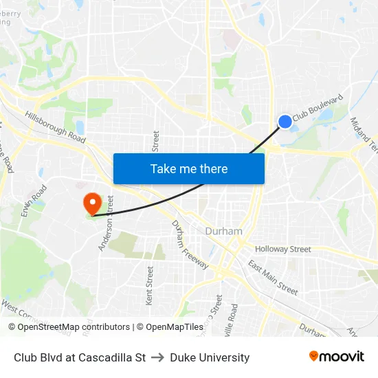 Club Blvd at Cascadilla St to Duke University map
