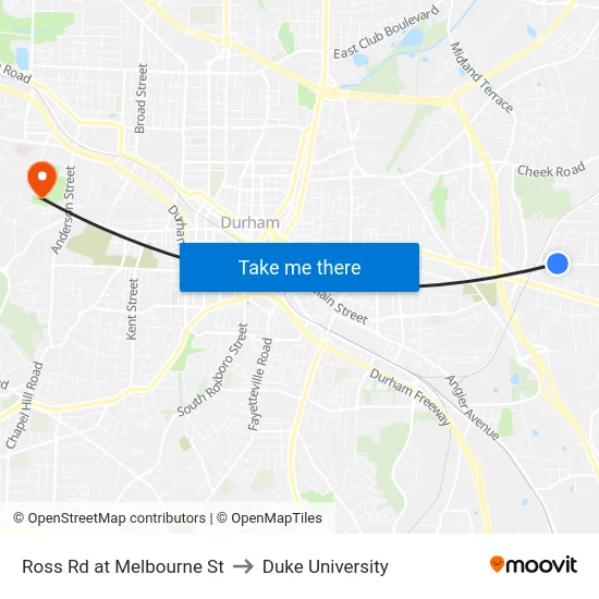 Ross Rd at Melbourne St to Duke University map