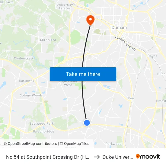 Nc 54 at Southpoint Crossing Dr (Homeste to Duke University map