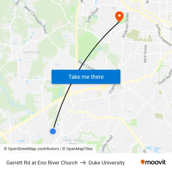 Garrett Rd at Eno River Church to Duke University map
