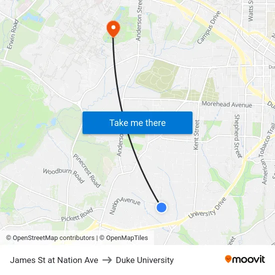 James St at Nation Ave to Duke University map